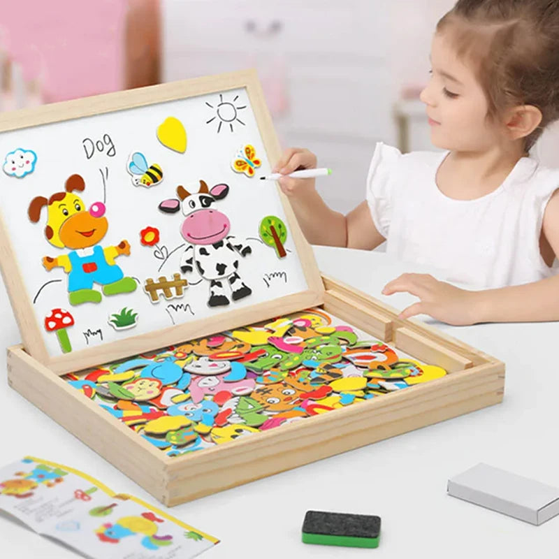Wooden Multifunctional Puzzle & Magnetic Drawing Board