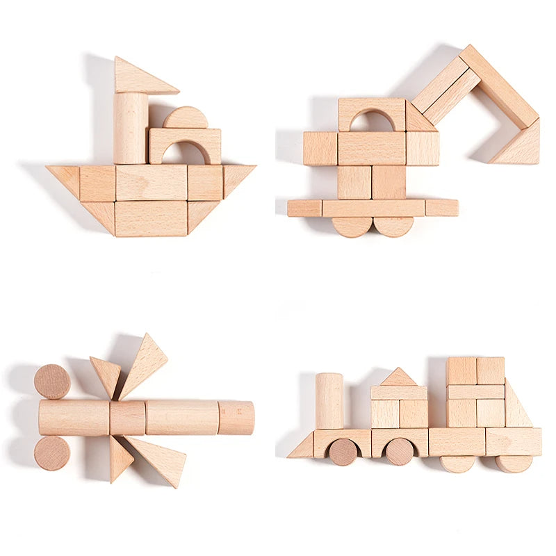 100pcs Wooden Building Blocks for Toddlers