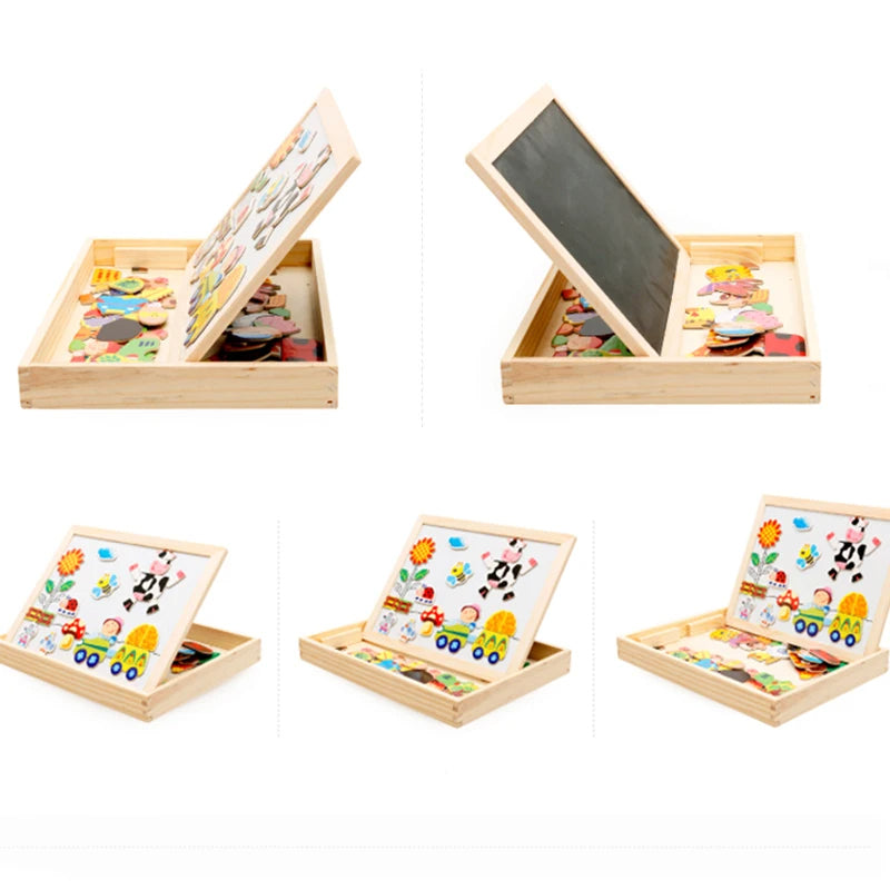 Wooden Multifunctional Puzzle & Magnetic Drawing Board