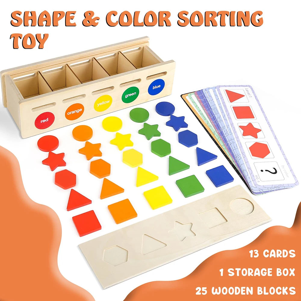 Wooden Color & Shape Sorting Box