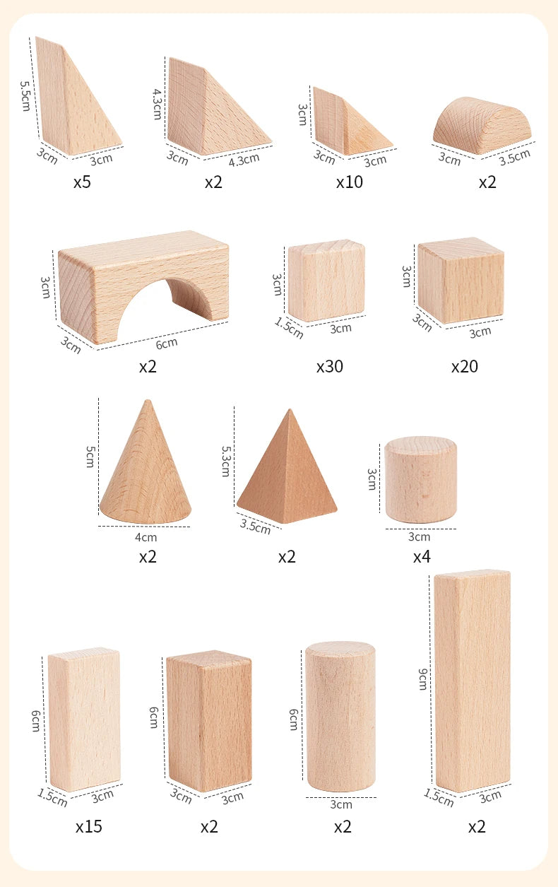 100pcs Wooden Building Blocks for Toddlers