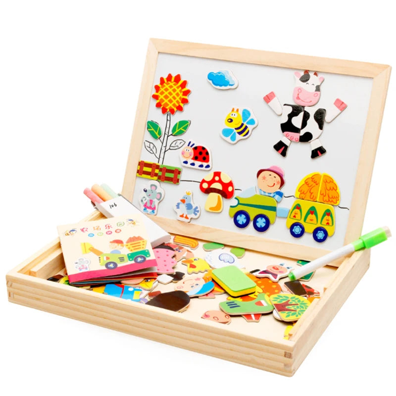 Wooden Multifunctional Puzzle & Magnetic Drawing Board